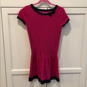 Hot pink and navy drop-waist sweater dress.